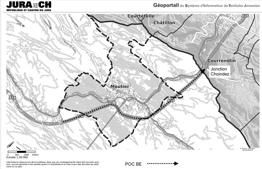 Carte représentant le tronçon autoroutier dont la responsabilité incombe au canton de Berne durant la phase transitoire